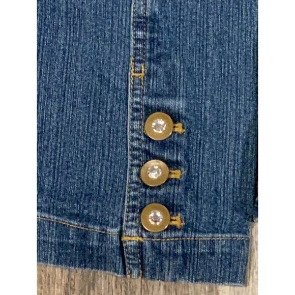Erika & Co Womens Medium Button-Up Denim Jean Jacket Blue Rhinestones Pockets - Picture 6 of 11
